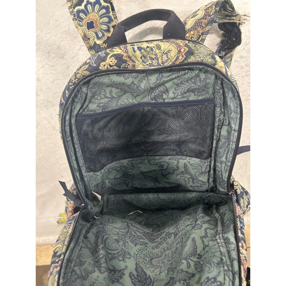 Vera Bradley Mediterranean Blue Quilted Cotton Floral Paisley Backpack Bag